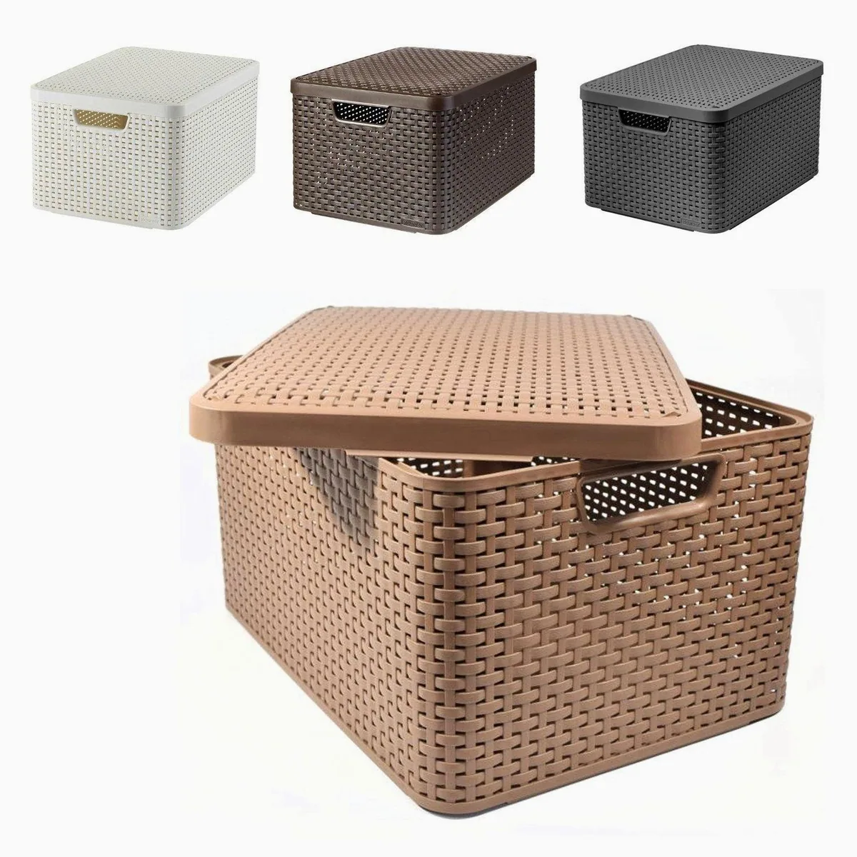 Curver Aufbewahrungskorb L, moderner Rattan-Look, ideal für jeden Raum 3