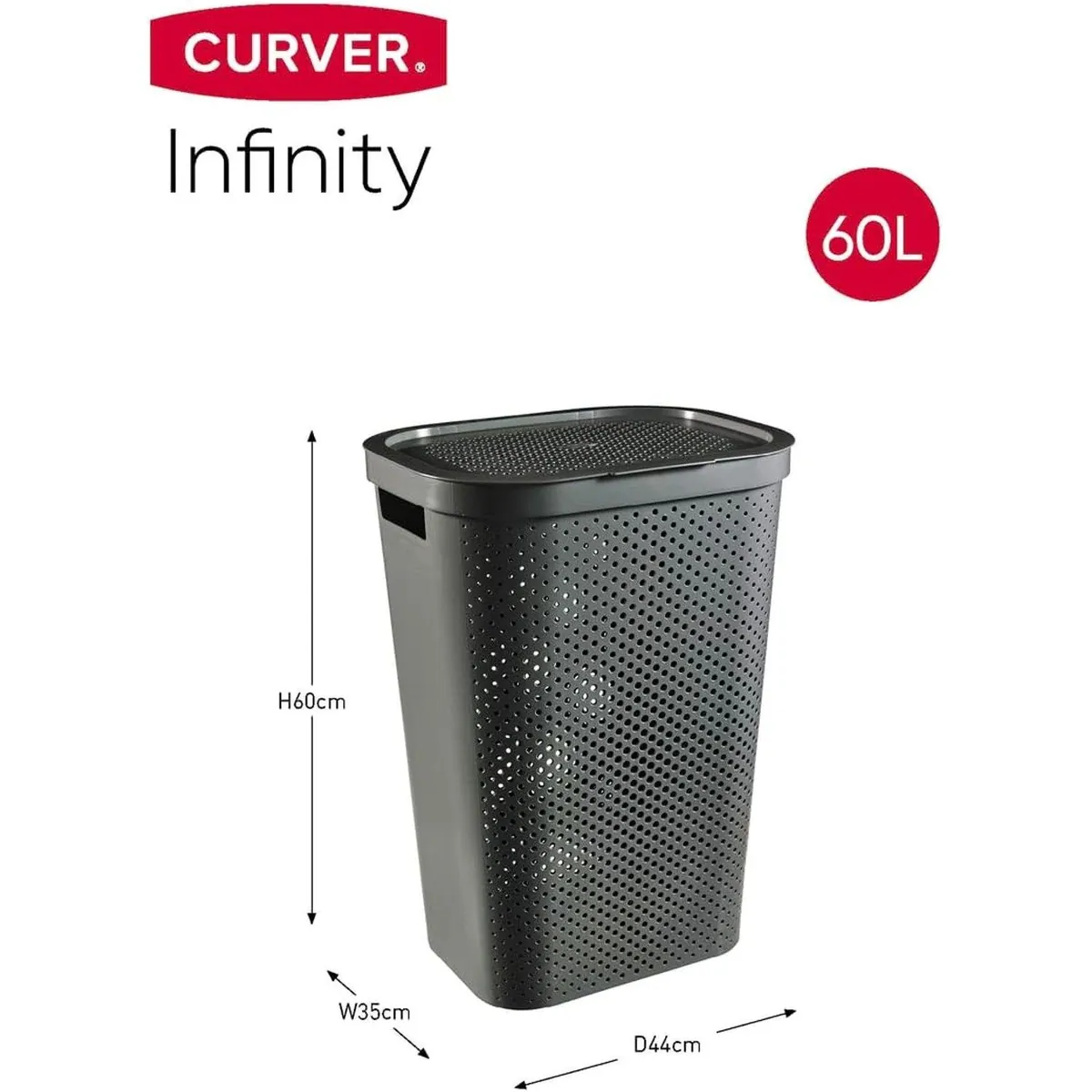 Curver Infinity Wäschekorb 60L, modernes Design, ergonomische Griffe, durchbrochene Struktur 3