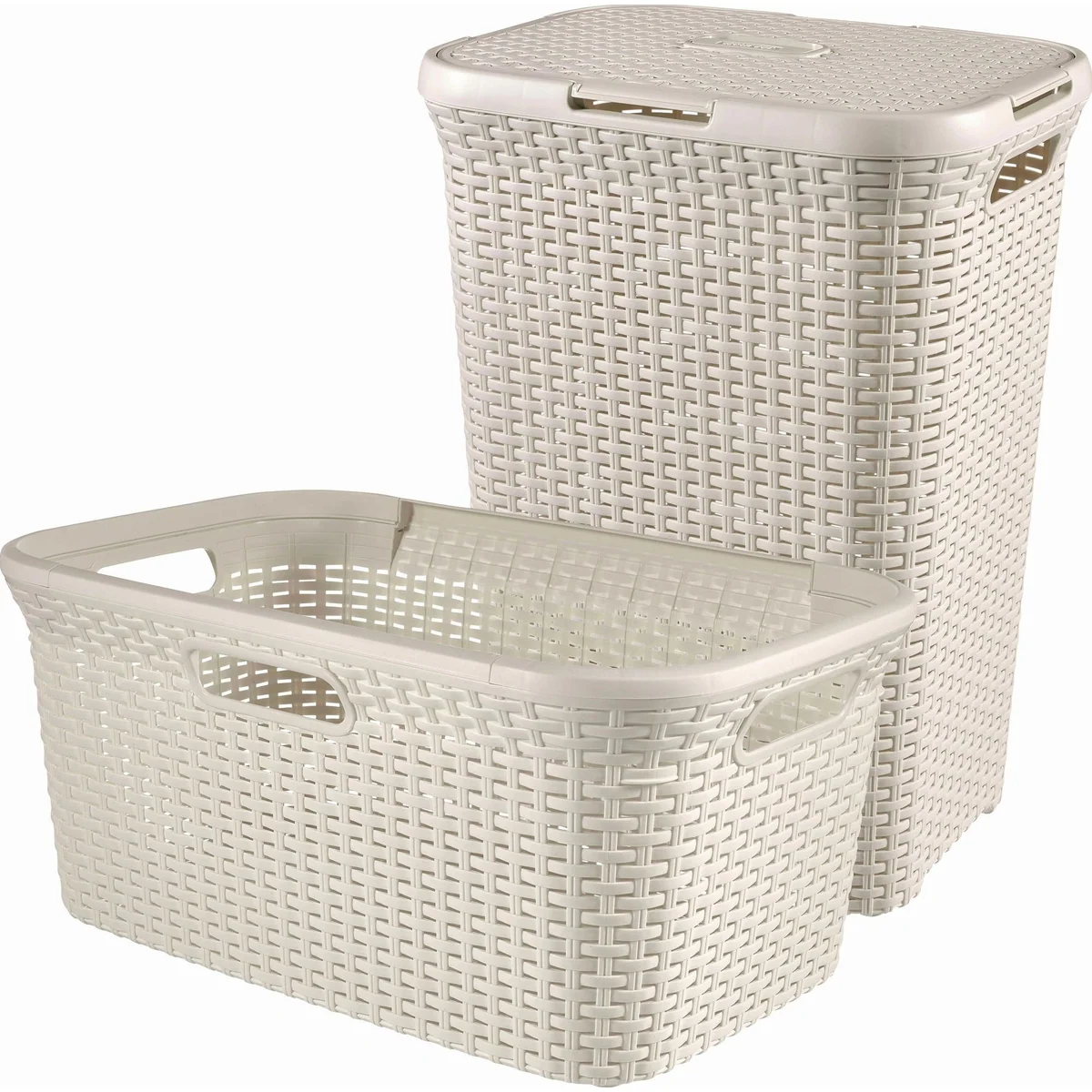 Curver Wäschekorb Style Set, dekorative Rattan-Optik, geruchsneutralisierend