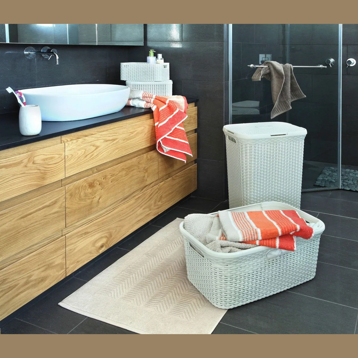 Curver Wäschekorb Style Set, dekorative Rattan-Optik, geruchsneutralisierend 5