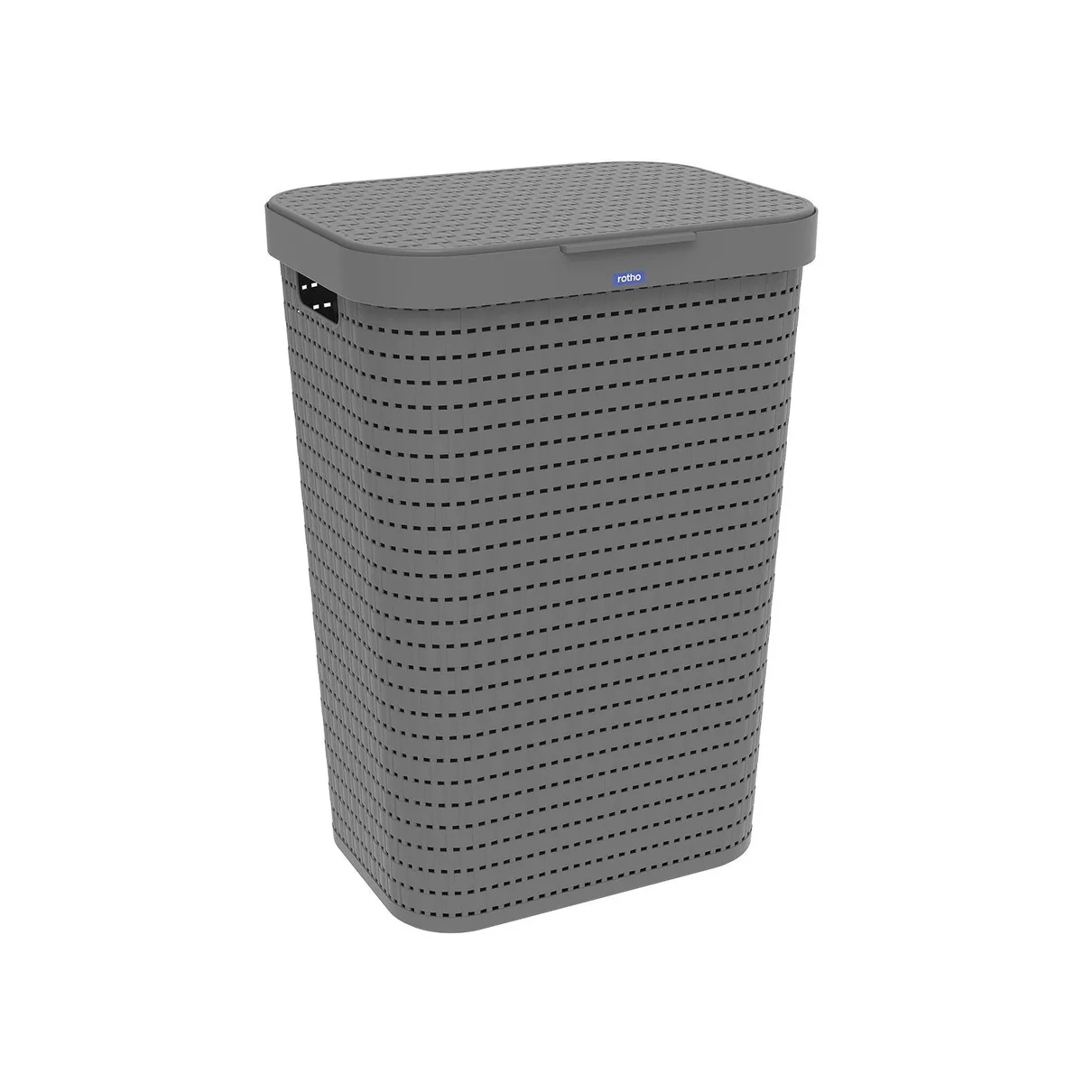 Rotho COUNTRY Wäschekorb, 55 l, mit Deckel und Tragegriffen – elegante Rattan-Optik, verbesserte Belüftung