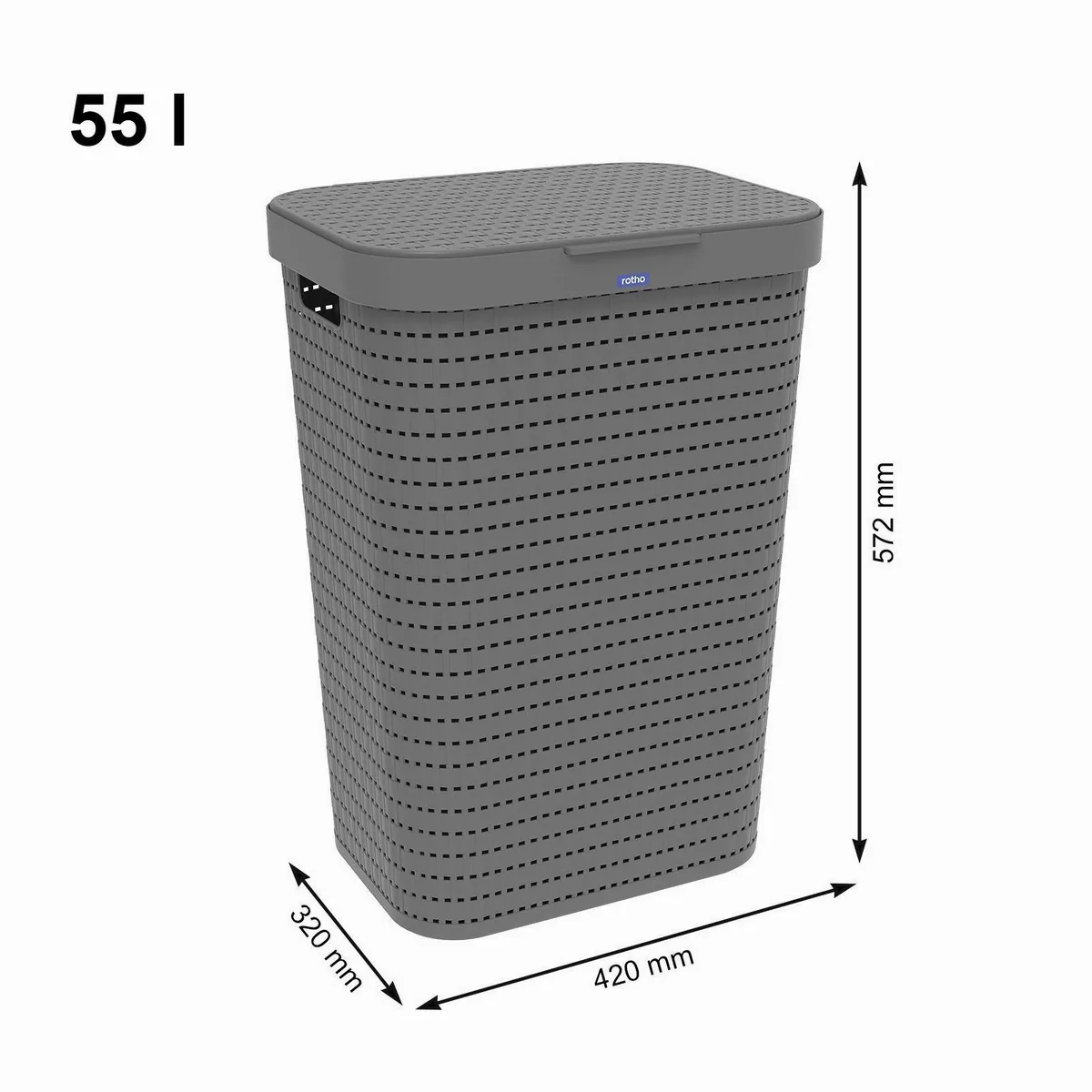 Rotho COUNTRY Wäschekorb, 55 l, mit Deckel und Tragegriffen – elegante Rattan-Optik, verbesserte Belüftung 4