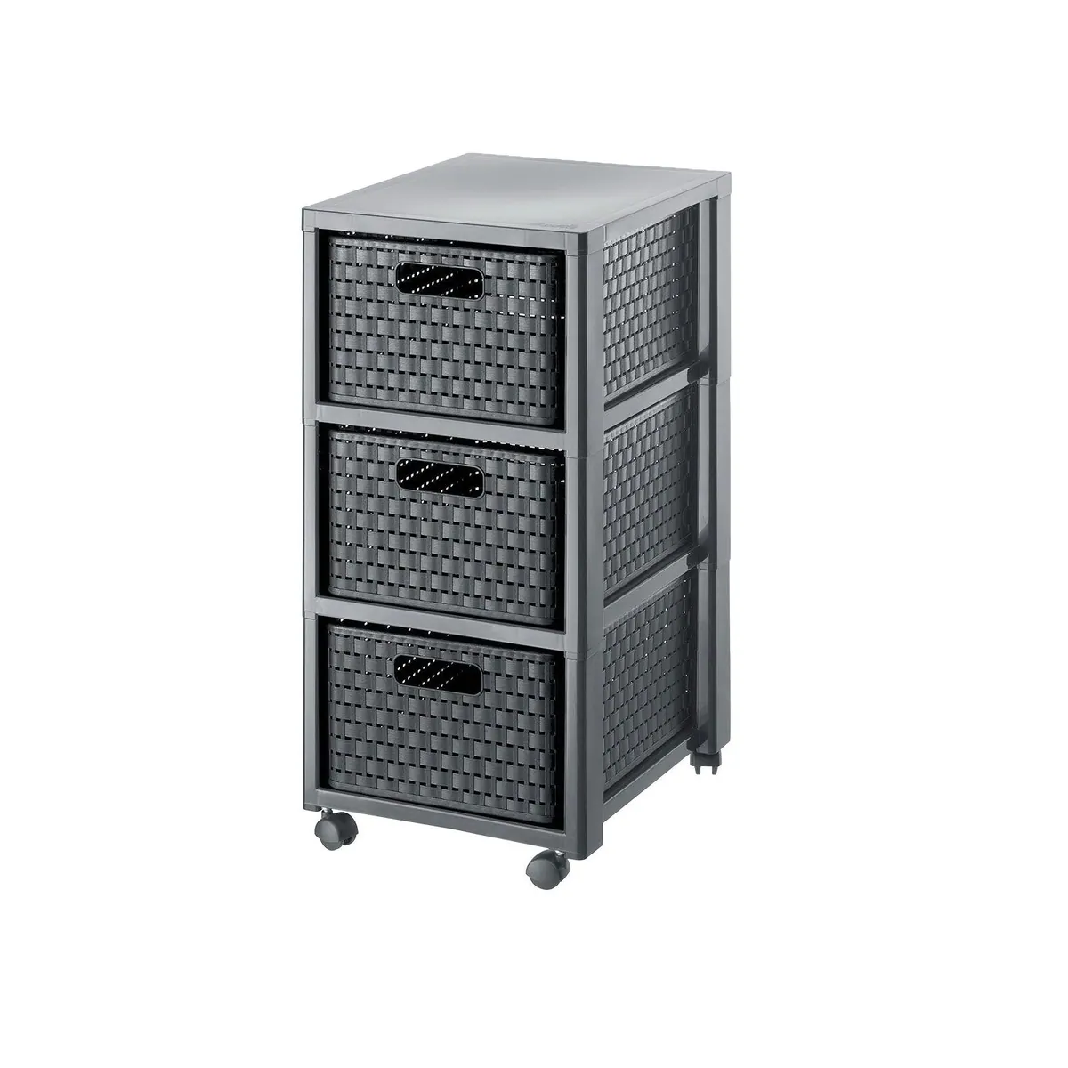 Rotho COUNTRY Rollcontainer, 3 Schubladen in Rattan-Optik, flexibel & pflegeleicht