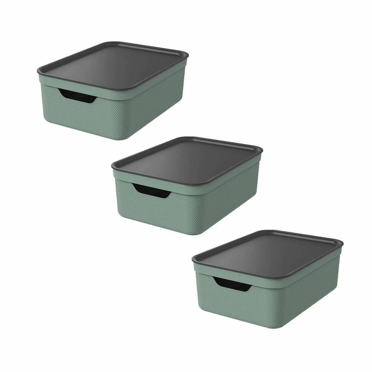 Rotho JIVE Aufbewahrungsbox 3er Set, stapelbar, 10L, mit Deckel