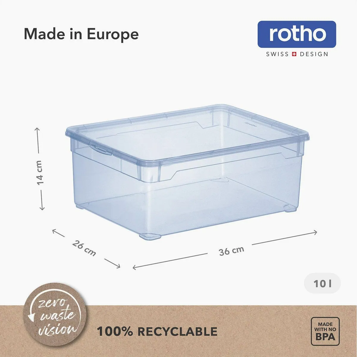 Rotho CLEAR Stapelbox 10L, transparentes Design, platzsparend & stapelbar 4