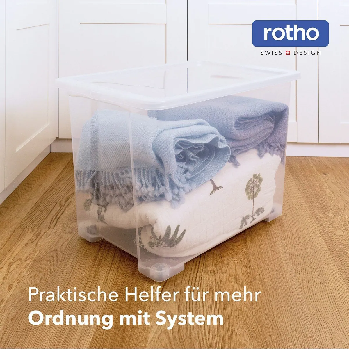 Rotho CORE BASIC 4er-Set Aufbewahrungsboxen, 65L Volumen, stapelbar und mobil 2