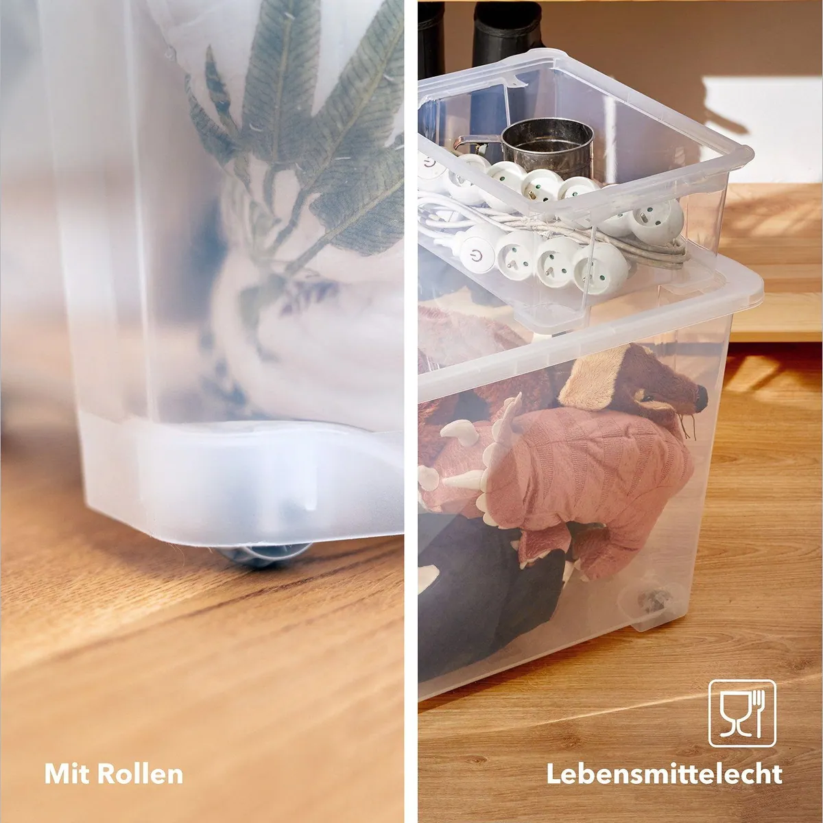 Rotho CORE BASIC 4er-Set Aufbewahrungsboxen, 65L Volumen, stapelbar und mobil 4