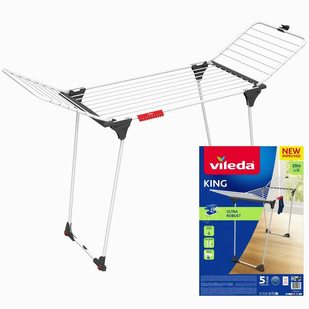 Vileda Wäscheständer King, 20 m Trockenfläche, stabil und klappbar