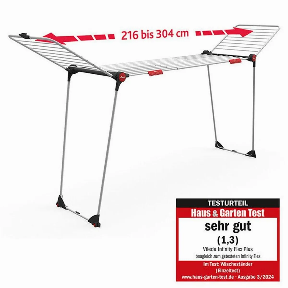 Vileda INFINITY Flex Wäscheständer, ausziehbar auf 304 cm, flexibles Design
