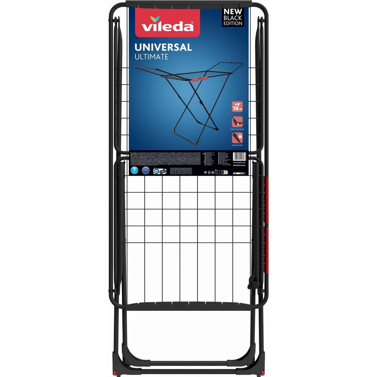 Vileda UNIVERSAL Ultimate Wäscheständer, 18m Leinenlänge, mattschwarze Stahloberfläche 2