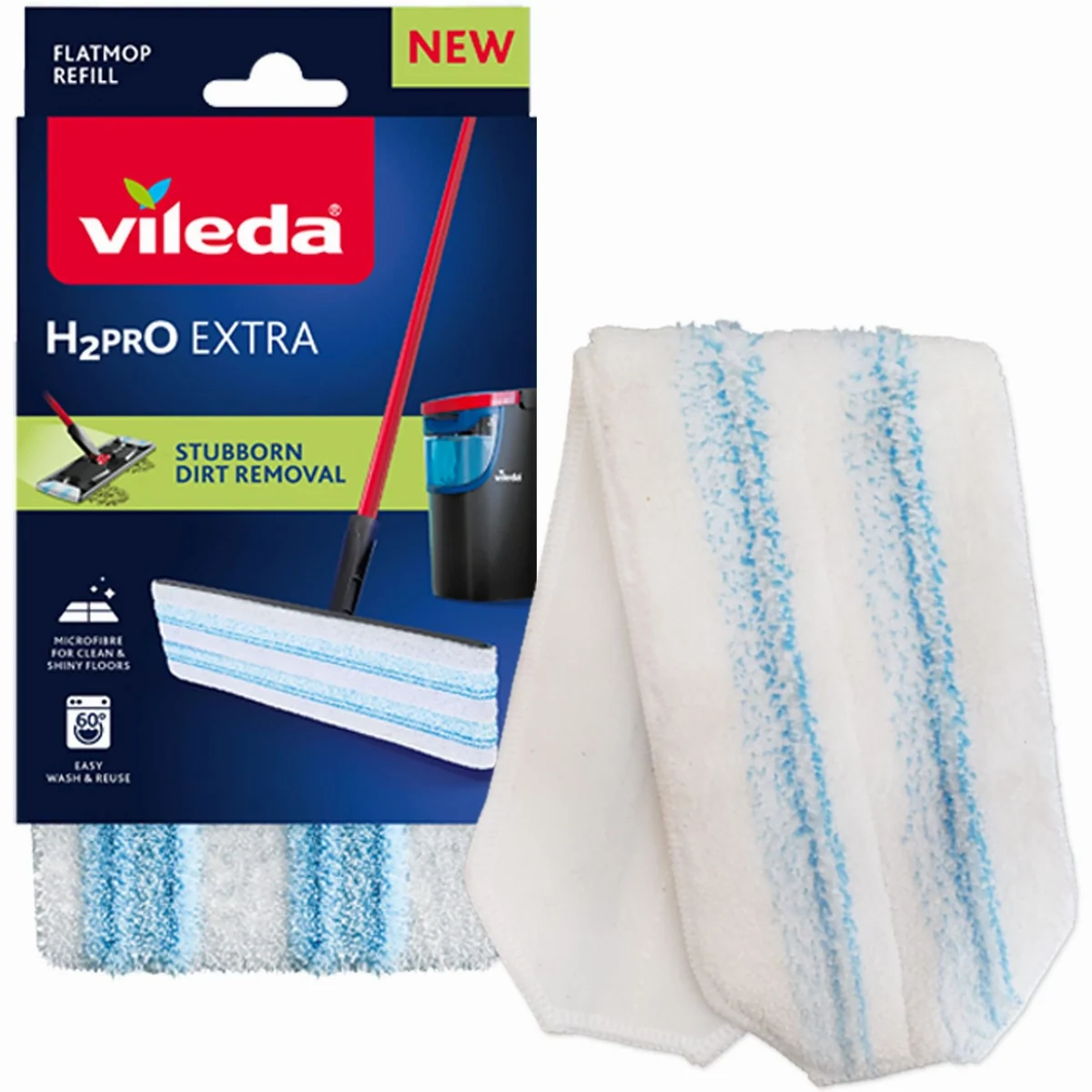 Vileda H2Pro Flatmop Ersatzbezug, leistungsstarke Mikrofasern, waschbar bis 60 °C