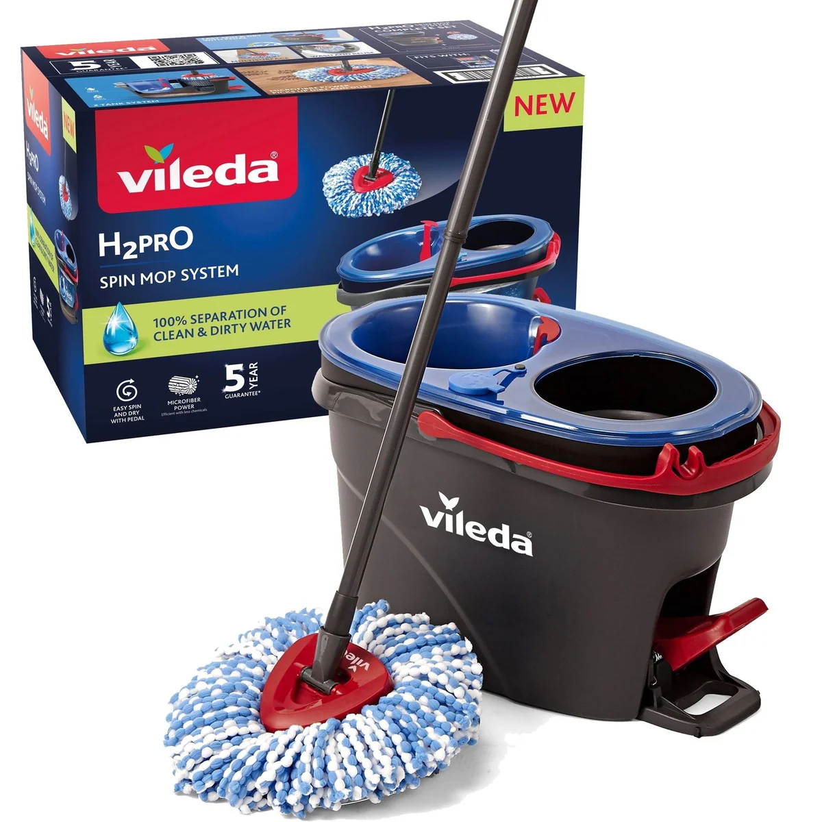 Vileda H2PrO Spin Mop Set, hygienische Bodenreinigung, innovatives Zweitanksystem