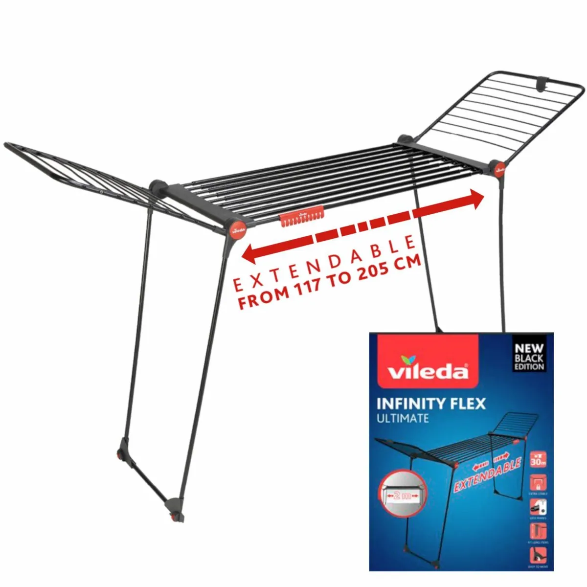 Vileda INFINITY Flex Ultimate Wäscheständer, ausziehbar bis 304 cm, 30 m Leinenlänge 2