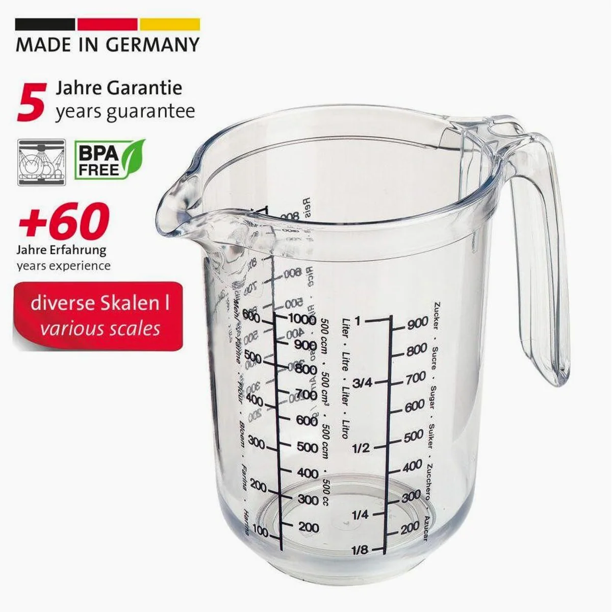 Westmark Messbecher Gerda 2 Stk., mehrsprachige Messskalen, rutschfester Standfuß