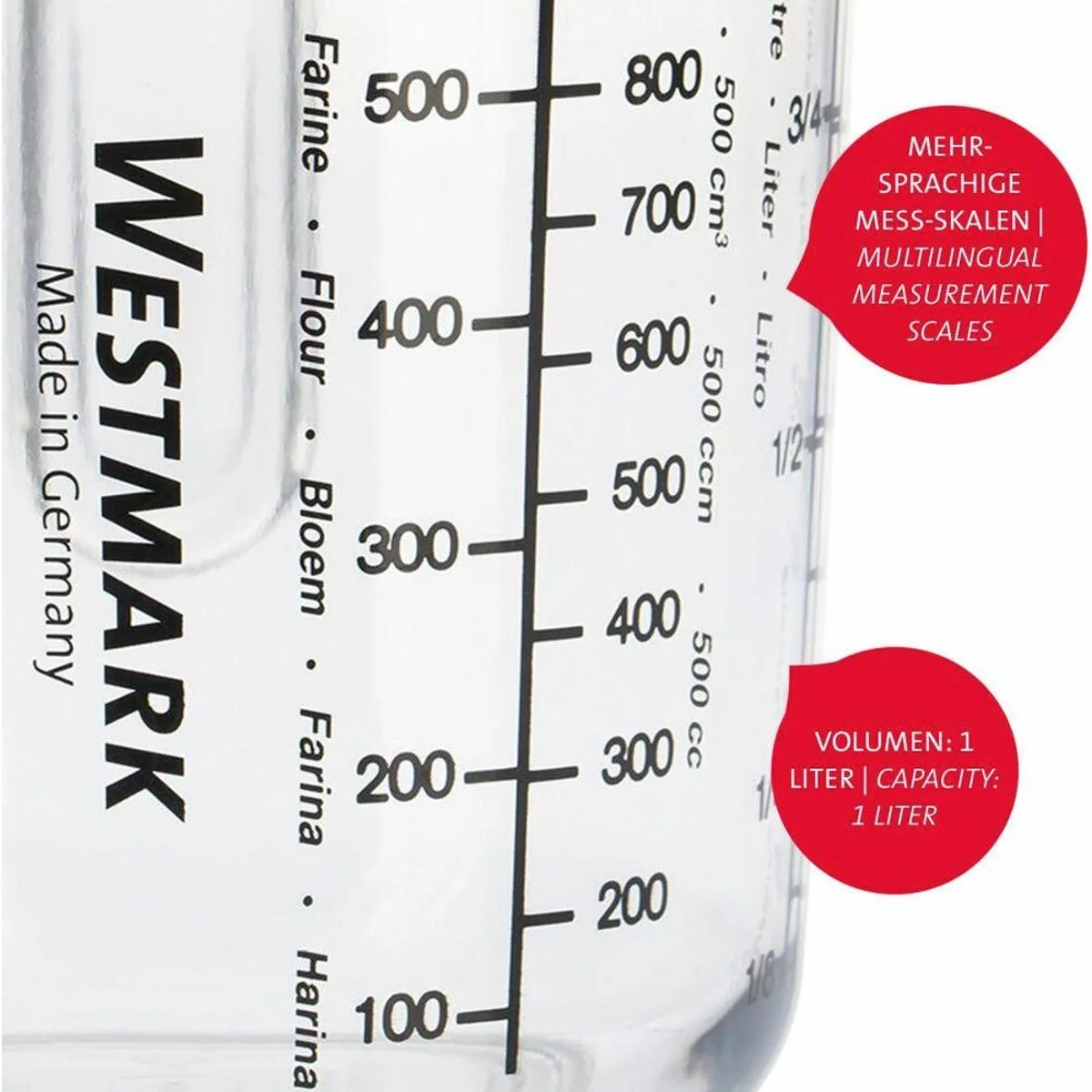 Westmark Messbecher Gerda 2 Stk., mehrsprachige Messskalen, rutschfester Standfuß 3