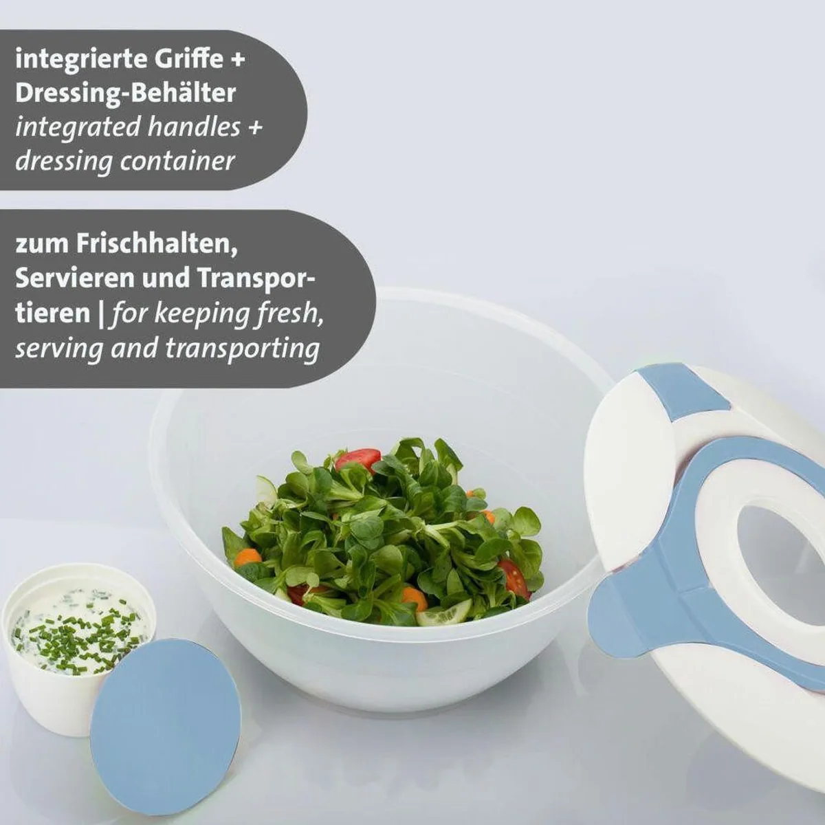 Westmark Salatschüssel mit Dressing-Behälter, 6,5 l, praktische Tragegriffe, einfaches Transportieren 3